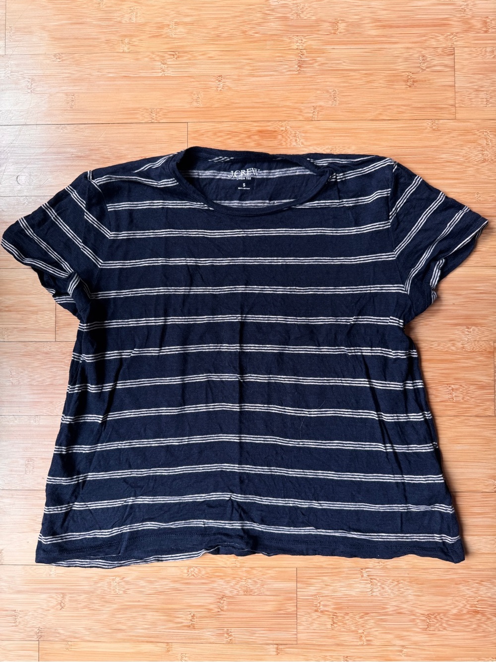 J. Crew Navy and White Striped Linen Tee Top